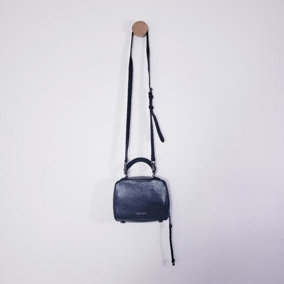 Rebecca Minkoff Box Crossbody Bag Black Snakeskin Embossed Leather Studded - Picture 10 of 14